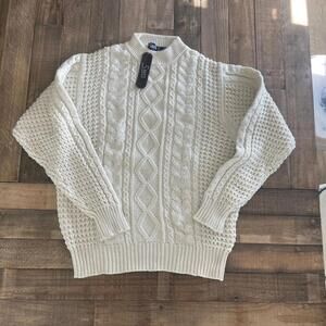 Vintage NEW 90s Stats Sweater L Chunky Wool Ireland Cable Knit Pullover NWT